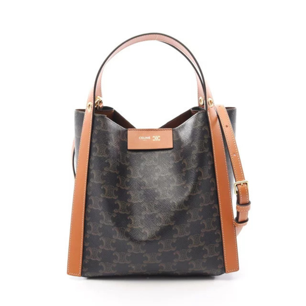 Celine Cubo Triomphe Handbag Canvas Leather Black Brown